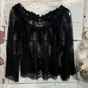 Rue21 Sheer Black Lace Blouse NWOT 100% Nylon in Medium